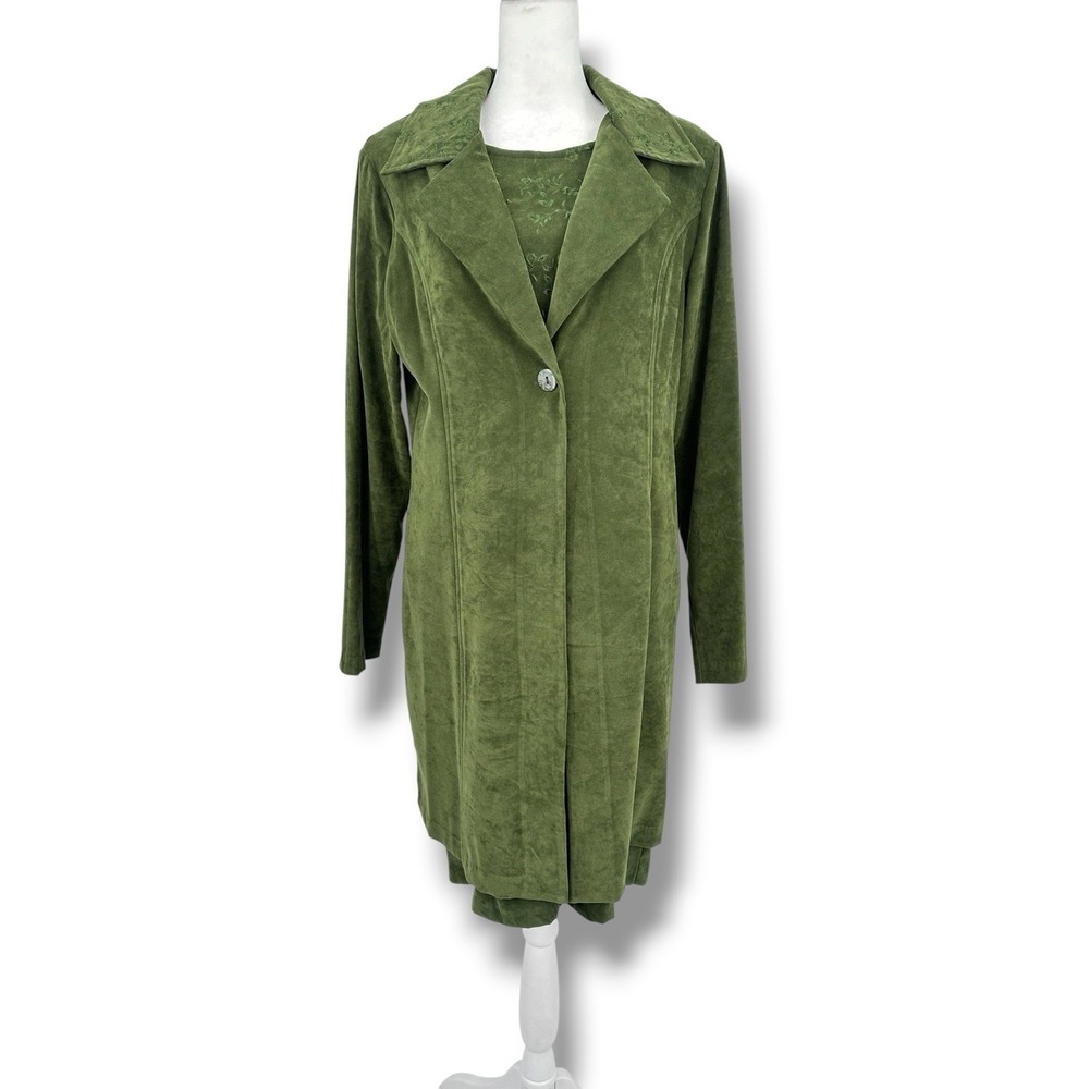 VTG Y2K‎ Green Velour Embroidered Dress Set Jacket 10 Fairy Boho Cottage Whimsy